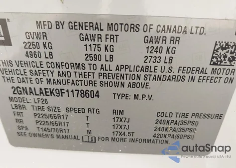 2015 Chevrolet Equinox Ls from USA, damaged, VIN 2GNALAEK9F1178604